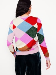 Boden Metallic Sparkly Argyle Jumper - Image 3 of 6