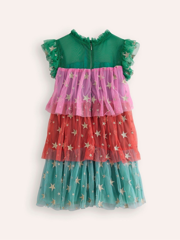 Boden Pink Star Tiered Tulle Christmas Dress - Image 2 of 3