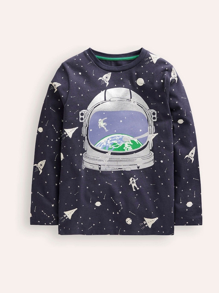 Boden Blue Glow-In-The-Dark Astronaut 100% Cotton T-Shirt - Image 1 of 3