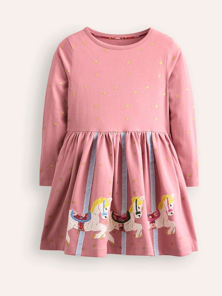 Boden Pink Coco Appliqué Hem 100% Cotton Jersey Dress - Image 1 of 3