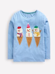 Boden Blue Printed Christmas Snowman Graphic 100% Cotton T-Shirt - Image 1 of 3