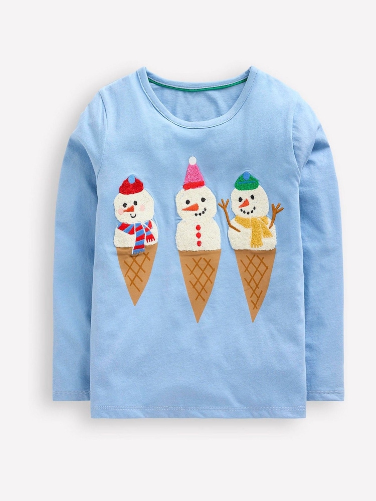 Boden Blue Printed Christmas Snowman Graphic 100% Cotton T-Shirt - Image 1 of 3
