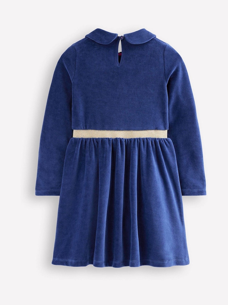 Boden Blue Festive Christmas Nutcracker Velour Appliqué Dress - Image 2 of 3
