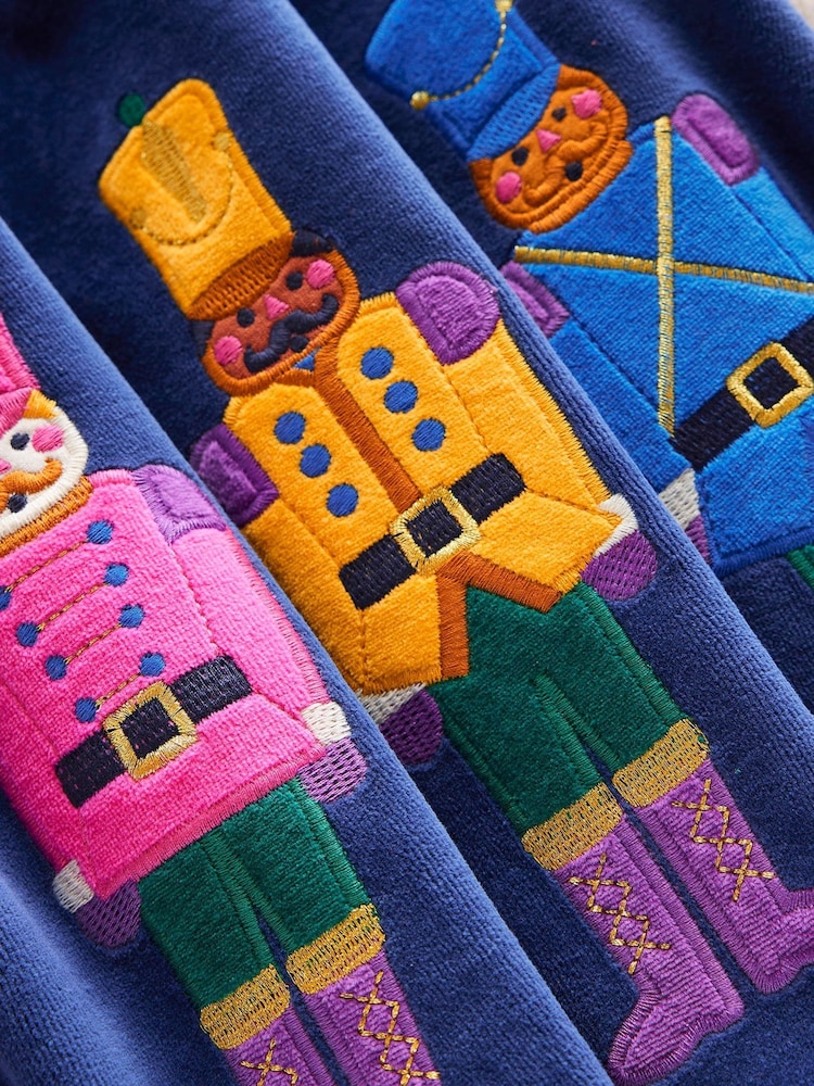Boden Blue Festive Christmas Nutcracker Velour Appliqué Dress - Image 3 of 3