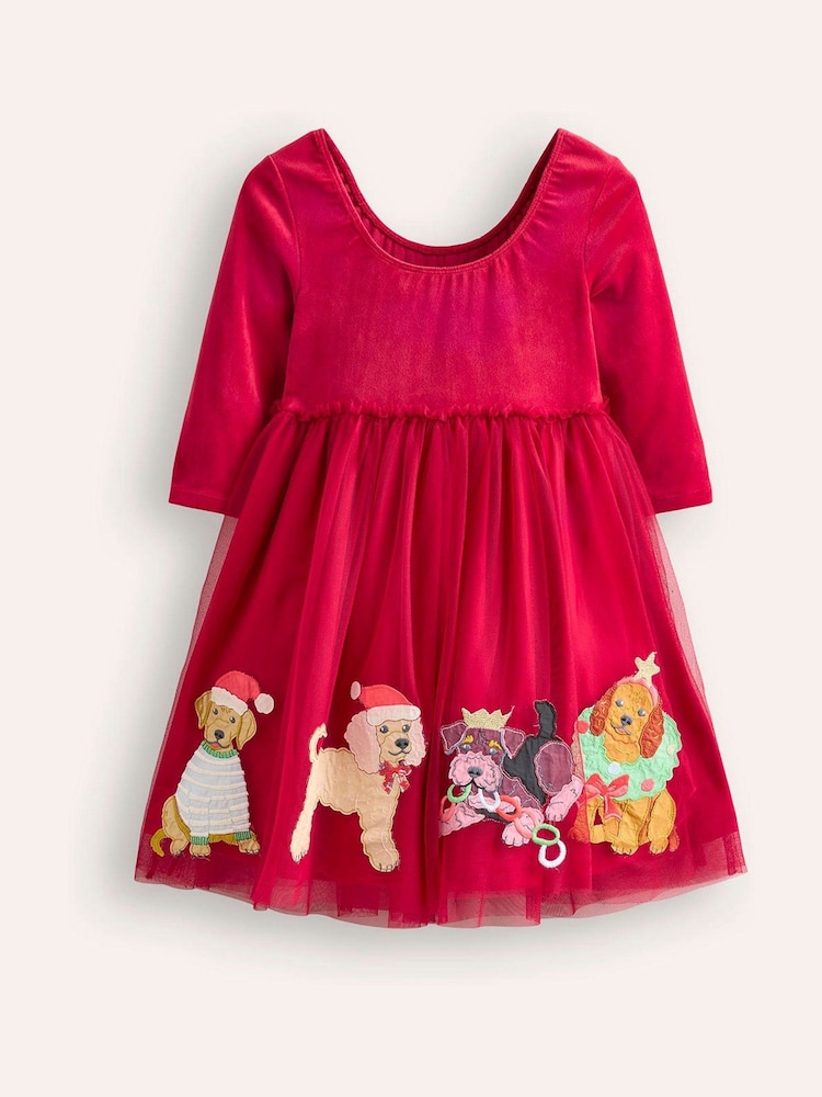 Boden Kleid aus samtigem Tüll mit weihnachtlichem Motiv und Applikationen - Bild 1 von 2 Boden Kleid aus samtigem Tüll mit weihnachtlichem Motiv und Applikationen - Bild 1 von 2