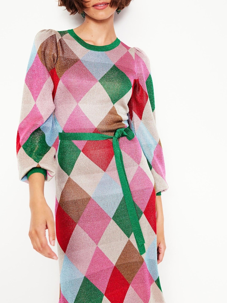 Boden Metallic Crew Jacquard Dress - Image 2 of 5 Boden Metallic Crew Jacquard Dress - Image 2 of 5