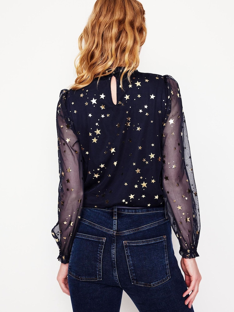 Boden Blue Tulle Blouson Sleeve Top - Image 1 of 6 Boden Blue Tulle Blouson Sleeve Top - Image 1 of 6