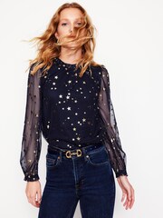 Boden Blue Tulle Blouson Sleeve Top - Image 3 of 6