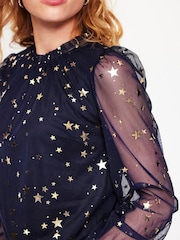 Boden Blue Tulle Blouson Sleeve Top - Image 4 of 6