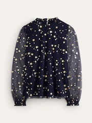 Boden Blue Tulle Blouson Sleeve Top - Image 5 of 6