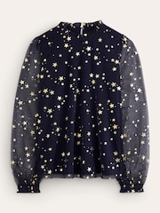 Boden Blue Tulle Blouson Sleeve Top - Image 6 of 6