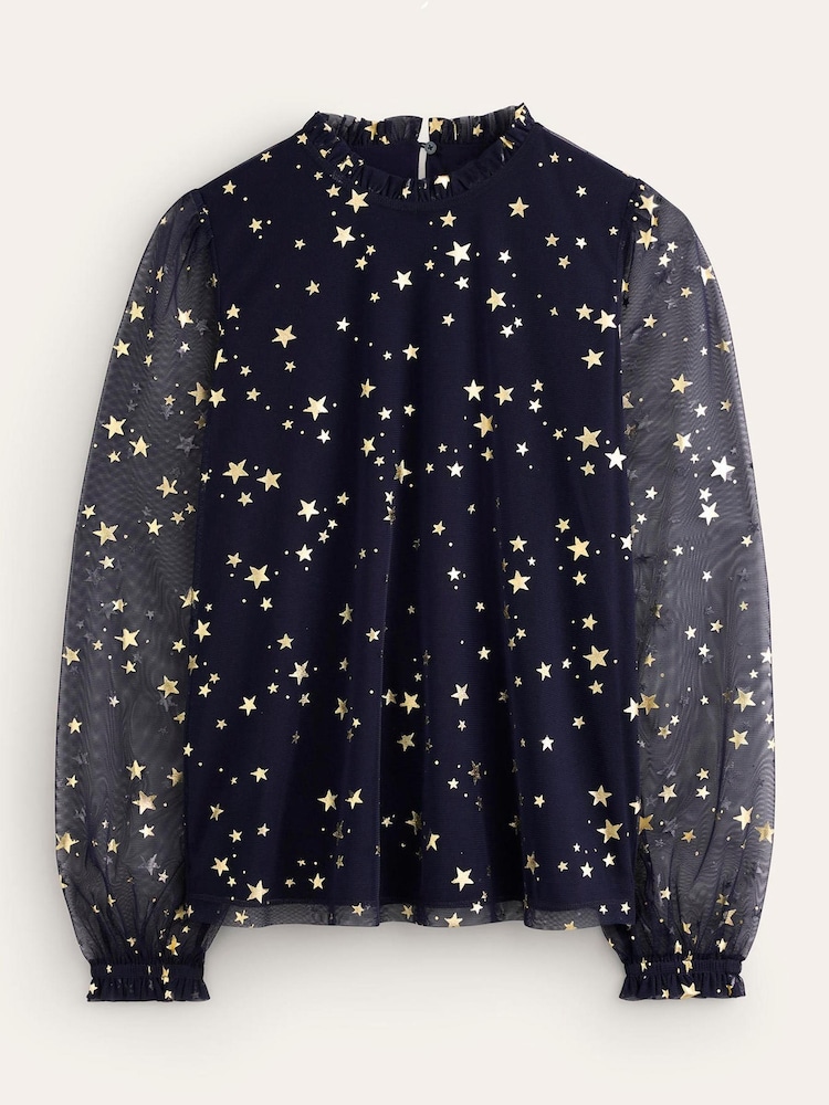 Boden Blue Tulle Blouson Sleeve Top - Image 6 of 6 Boden Blue Tulle Blouson Sleeve Top - Image 6 of 6