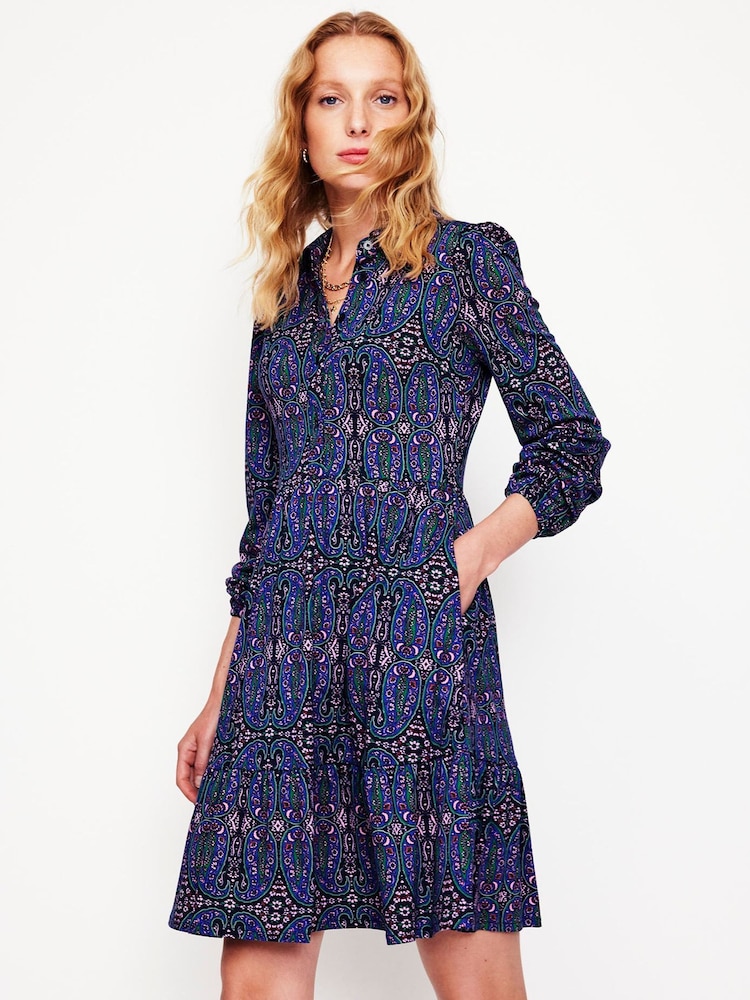 Boden Blue Tiered Jersey Shirt Dress - Image 1 of 5