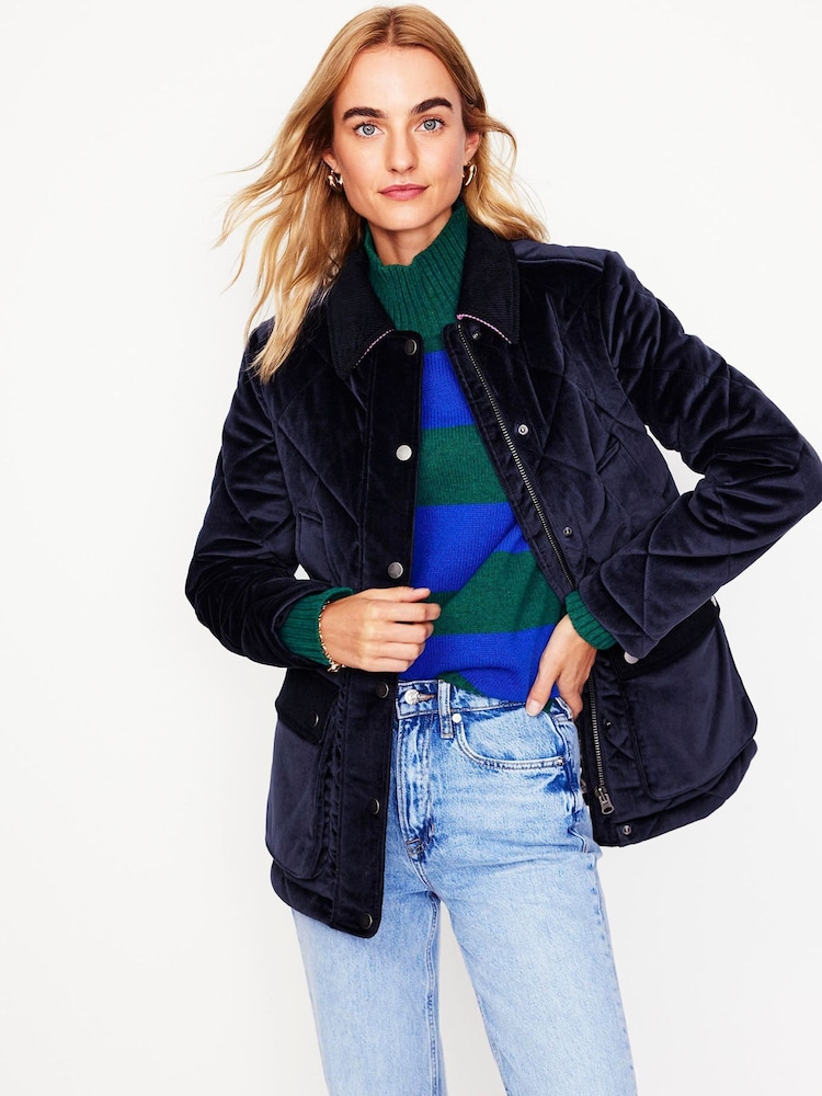 Boden Blue Quilted Velvet Jacket - Image 1 of 6 Boden Blue Quilted Velvet Jacket - Image 1 of 6