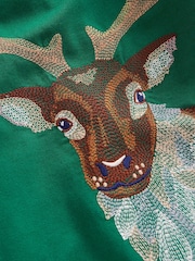 Boden Green Superstitch Christmas Reindeer 100% Cotton T-Shirt - Image 3 of 3