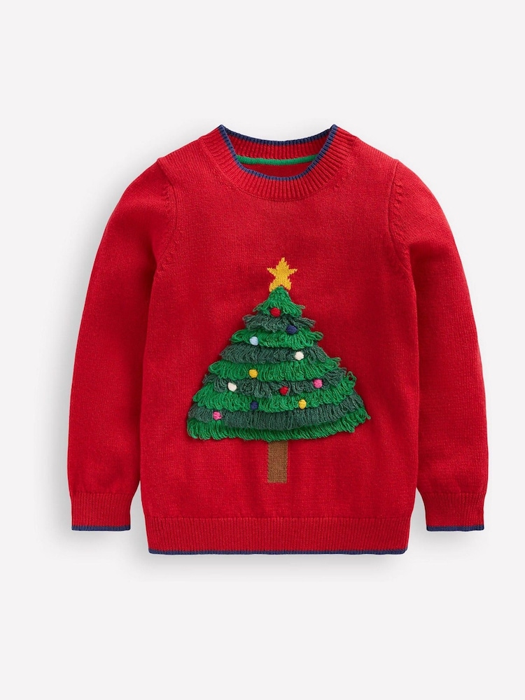 Boden Red Fun Christmas Tree Logo Jumper - Image 1 of 3