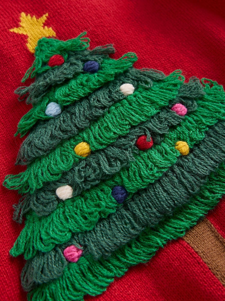 Boden Red Fun Christmas Tree Logo Jumper - Image 3 of 3