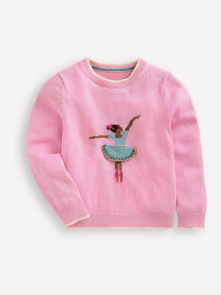 Boden Pink Fun Ballerina Logo Jumper - Image 1 of 3 Boden Pink Fun Ballerina Logo Jumper - Image 1 of 3