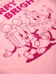 Pink Christmas Long Sleeves Graphic 100% Cotton T-Shirt (3-16yrs) - Image 4 of 4