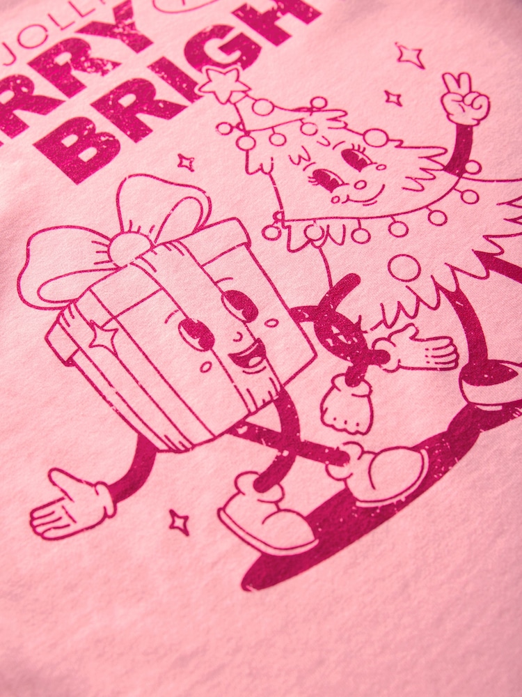 Pink Christmas Long Sleeves Graphic 100% Cotton T-Shirt (3-16yrs) - Image 4 of 4