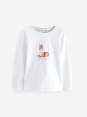 White Reindeer Christmas Long Sleeves Graphic 100% Cotton T-Shirt (3-16yrs) - Image 1 of 4