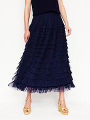 Boden Blue Tiered Tulle Ruffle Maxi Skirt - Image 4 of 5