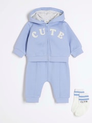 River Island Blue Baby Boys Hoodie and Socks 3 Piece Set - Image 3 of 5