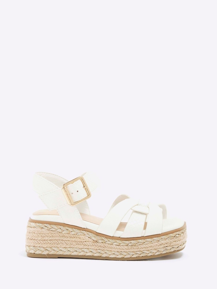 River Island White Girls Faux Leather Weave Wedge Sandals - Image 2 of 6