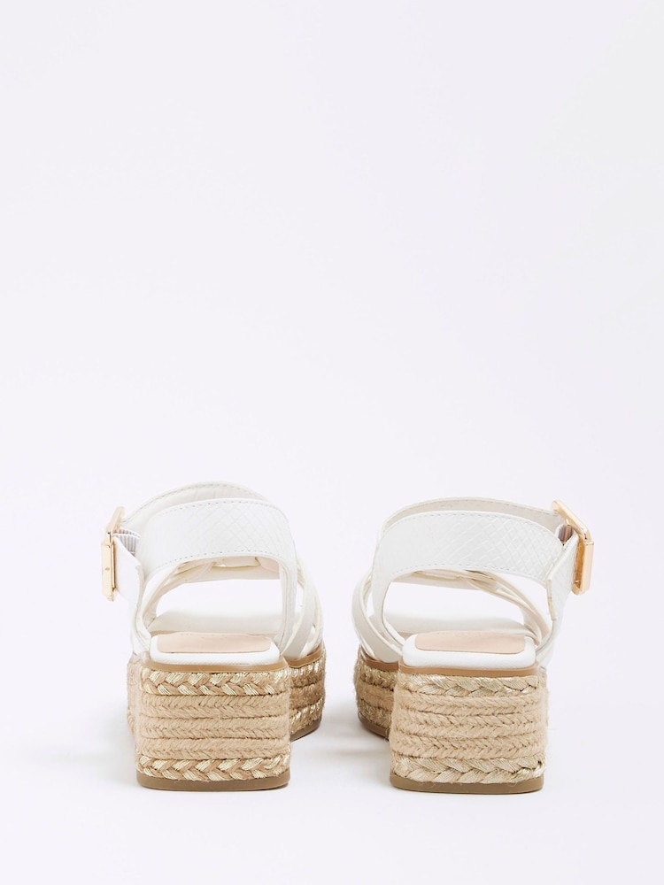 River Island White Girls Faux Leather Weave Wedge Sandals - Image 4 of 6