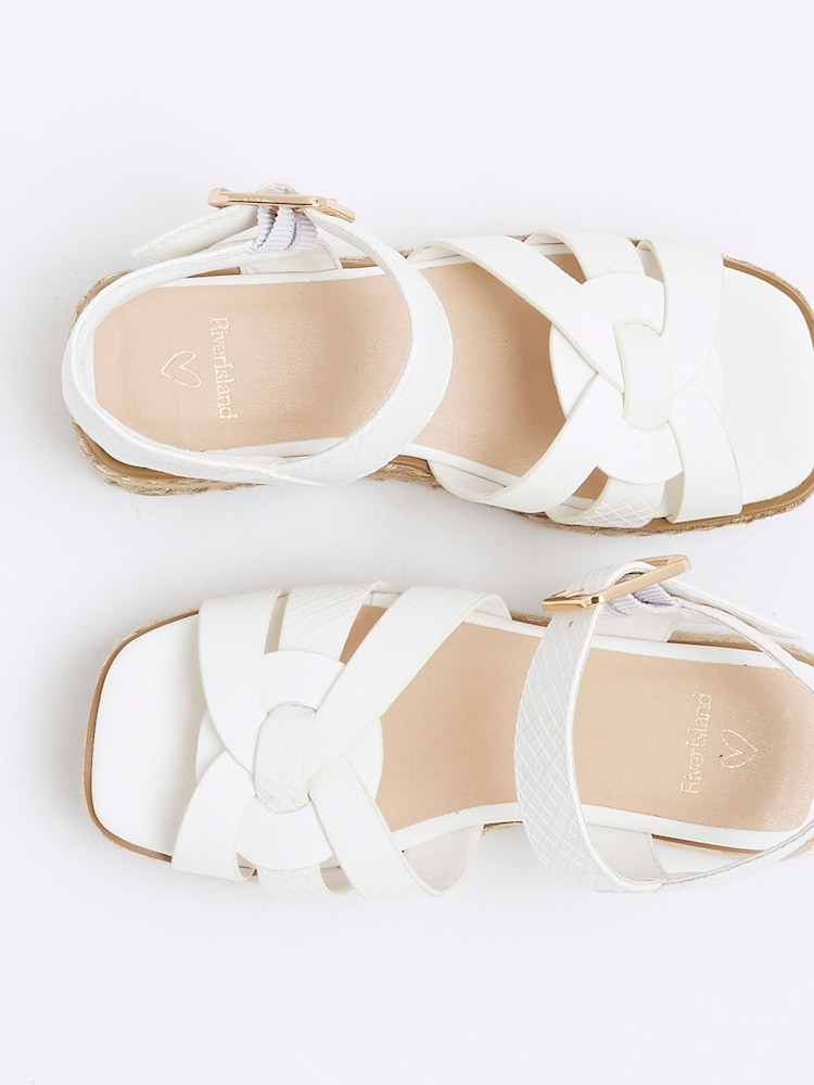 River Island White Girls Faux Leather Weave Wedge Sandals - Image 6 of 6