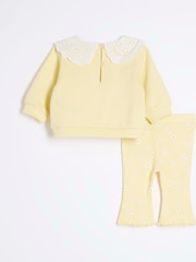 River Island Yellow Baby Girls Broderie Collar 100% Cotton Sweater Set - Image 2 of 4