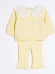 River Island Yellow Baby Girls Broderie Collar 100% Cotton Sweater Set - Image 3 of 4