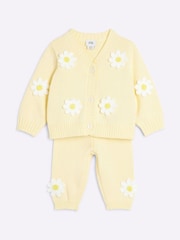 River Island Yellow Yellow Baby Girls Daisy 100% Cotton Crochet Sweatshirt Set - Image 1 of 5