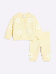 River Island Yellow Yellow Baby Girls Daisy 100% Cotton Crochet Sweatshirt Set - Image 2 of 5