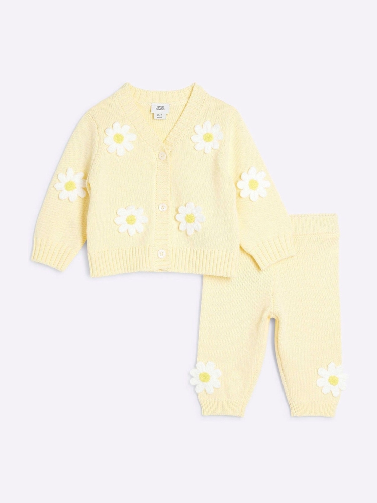 River Island Yellow Yellow Baby Girls Daisy 100% Cotton Crochet Sweatshirt Set - Image 2 of 5 River Island Yellow Yellow Baby Girls Daisy 100% Cotton Crochet Sweatshirt Set - Image 2 of 5