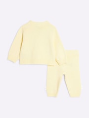 River Island Yellow Yellow Baby Girls Daisy 100% Cotton Crochet Sweatshirt Set - Image 3 of 5