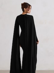 Club L London Black Magdelena Asymmetric Cape Maxi Dress - Image 2 of 5