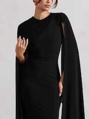 Club L London Black Magdelena Asymmetric Cape Maxi Dress - Image 5 of 5