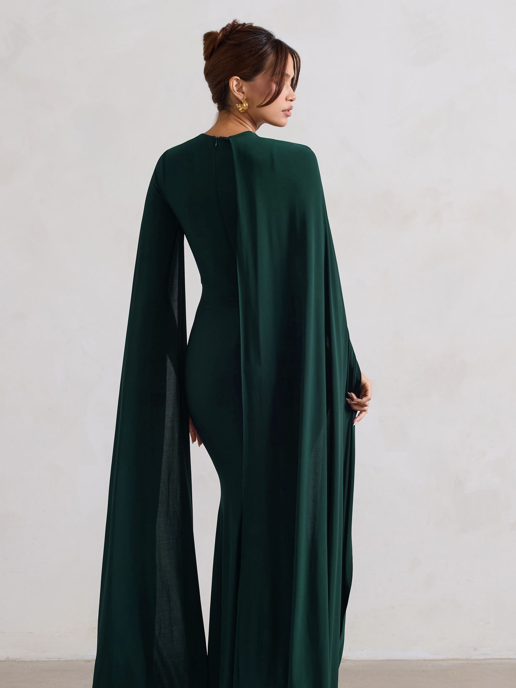 Buy Club L London Green Magdelena Asymmetric Cape Maxi Dress