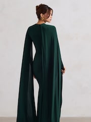 Club L London Green Magdelena Asymmetric Cape Maxi Dress - Image 5 of 5