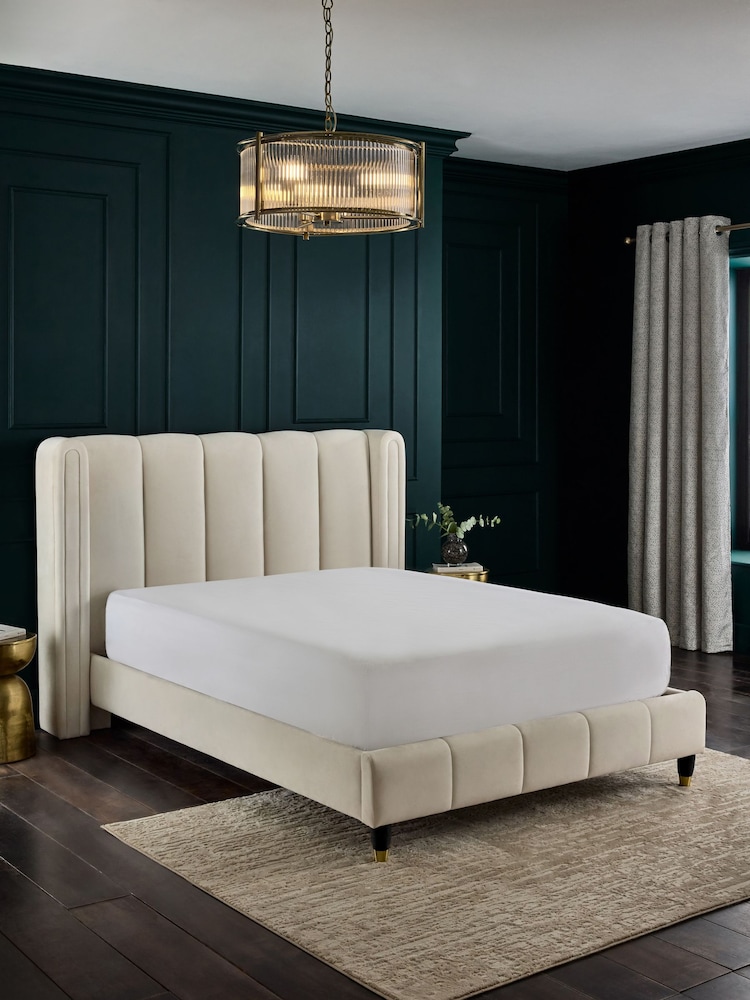 Soft Velvet Oyster Odella Upholstered Bed Frame - Image 2 of 6