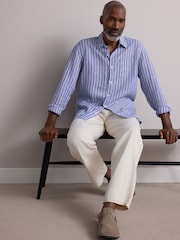 Blue Signature 100% Linen Stripe Long Sleeve Shirt - Image 1 of 7