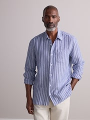Blue Signature 100% Linen Stripe Long Sleeve Shirt - Image 2 of 7