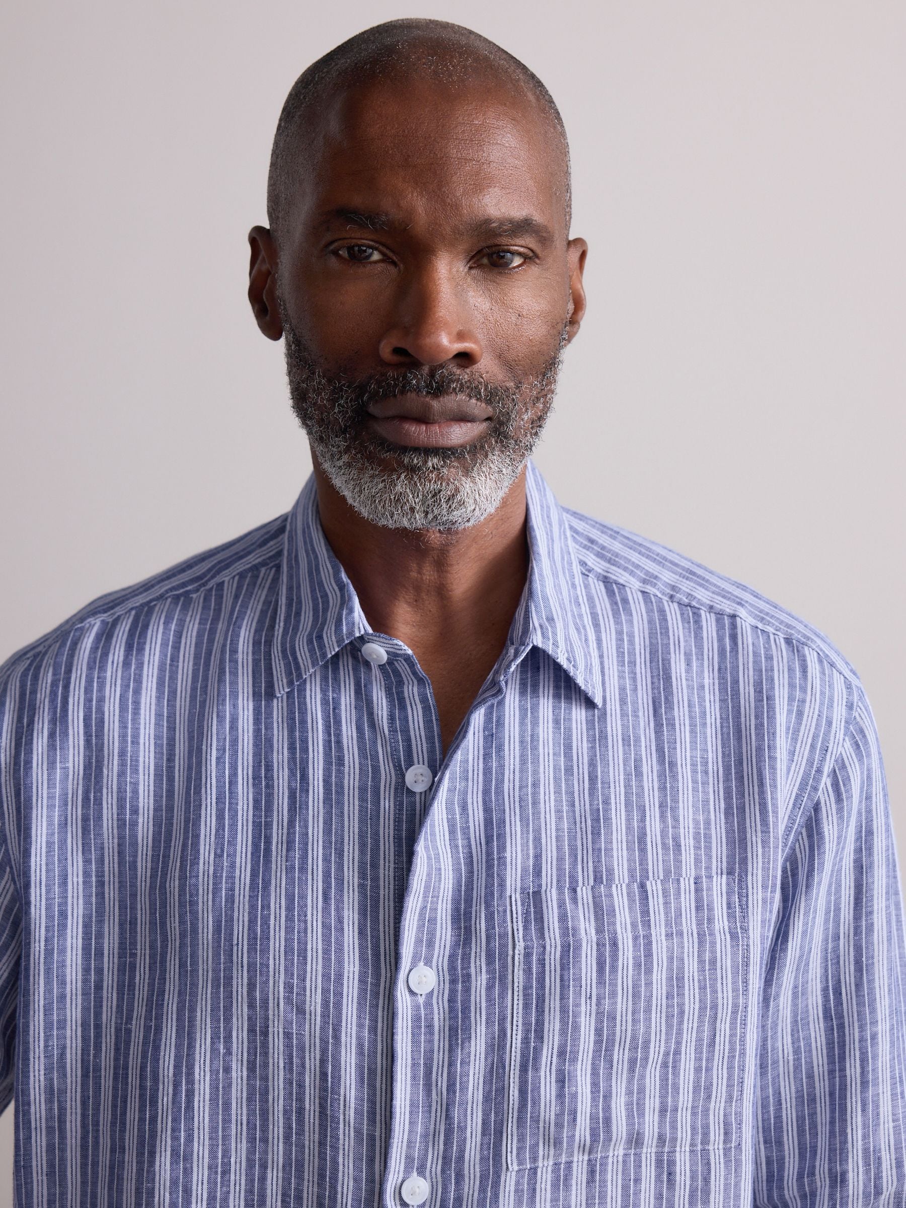Buy Blue Signature 100% Linen Stripe Long Sleeve Shirt from