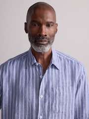 Blue Signature 100% Linen Stripe Long Sleeve Shirt - Image 4 of 7