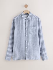 Blue Signature 100% Linen Stripe Long Sleeve Shirt - Image 5 of 7