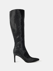 Mint Velvet Black Black Diamante Knee High Boots - Image 2 of 3