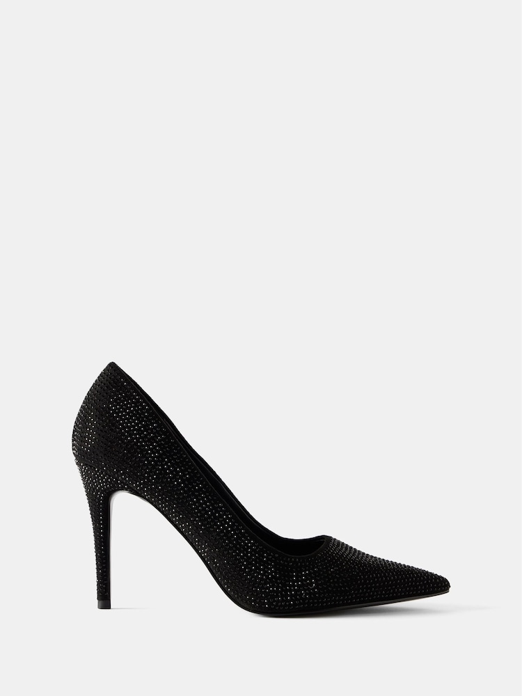 Mint Velvet Black Diamante Court Heels - Image 2 of 3