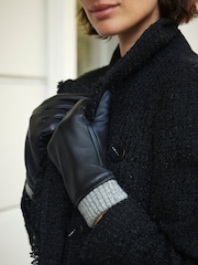 Mint Velvet Black Leather Knit Trim Gloves - Image 2 of 4