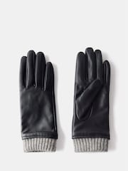 Mint Velvet Black Leather Knit Trim Gloves - Image 3 of 4